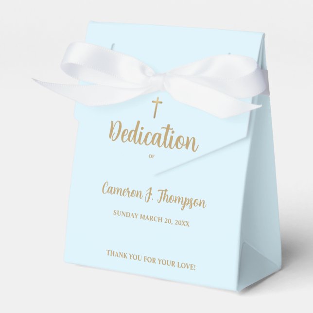Custom Blue gold cross Dedication Thank you Favor Box (Front Side)