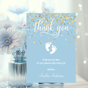Custom Blue Gold THANK YOU Baby Shower BOY   PHOTO Card