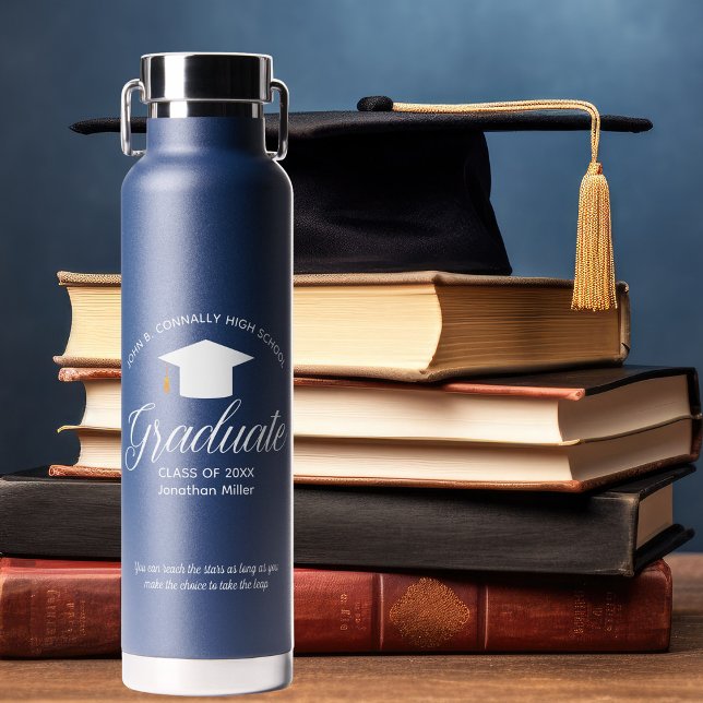 Custom Blue Graduation Class of 2025 Keepsake Water Bottle (Creator Uploaded)