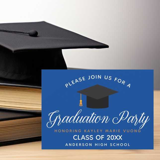 Custom Blue Graduation Party Invitation Postcard (Creator Uploaded)