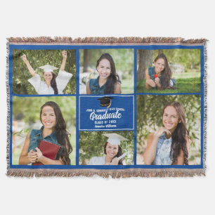 Custom Blue Graduation Photo Collage Keepsake Throw Blanket