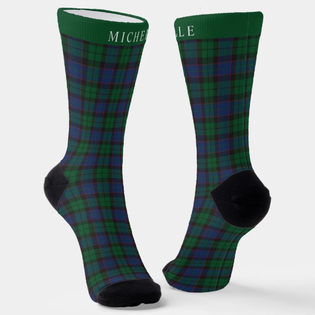 Custom Blue Green Black Chequered Pattern Socks (Angled)
