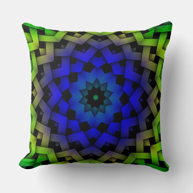 Custom Blue Green Diamond Star Pattern Pillow (Front)