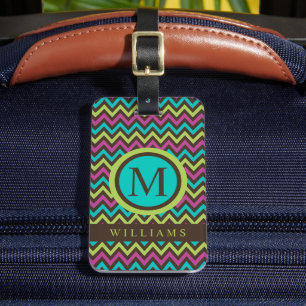 Custom Blue Green Purple Black Chevron Pattern Luggage Tag