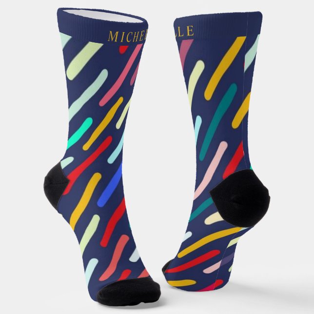 Custom Blue Green Red Yellow Geometric Pattern Socks (Angled)