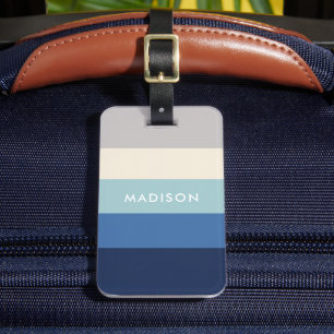 Custom Blue Grey Geometric Colour Block Pattern Luggage Tag