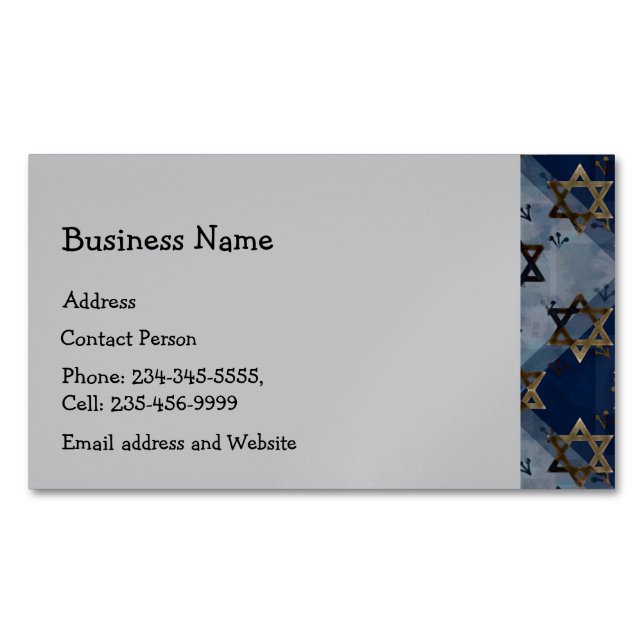Custom Blue Grey Gold Star of David Magnetic Business Card (Front)