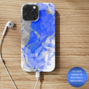 Custom Blue Grey White Modern Polygon Pattern iPhone 15 Pro Max Case