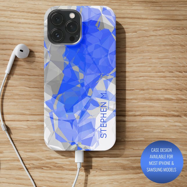 Custom Blue Grey White Modern Polygon Pattern iPhone Case (Creator Uploaded)