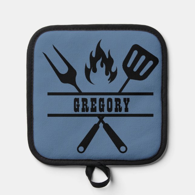 Custom Blue Grilling Apron Pot Holder (Front)