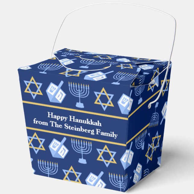 Custom Blue Hanukkah Pattern Fortune Party Favor Box (Front)
