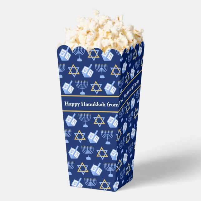Custom Blue Hanukkah Pattern Popcorn Party Favor Box (Popped)