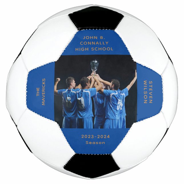 Custom Blue High School Senior Photo Graduation Soccer Ball (Front)