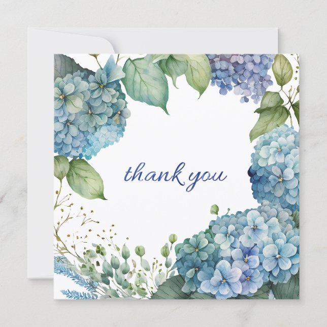 Custom Blue Hydrangea wreath Thank You Card (Front)