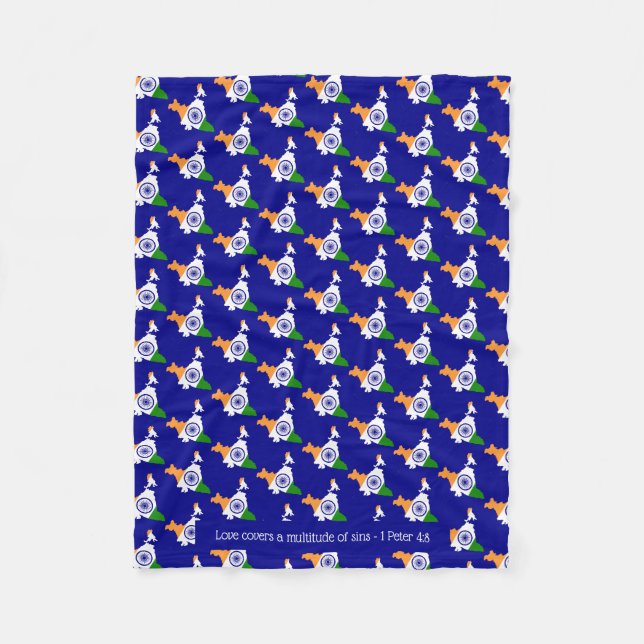 Custom Blue INDIA FLAG Fleece Blanket (Front)