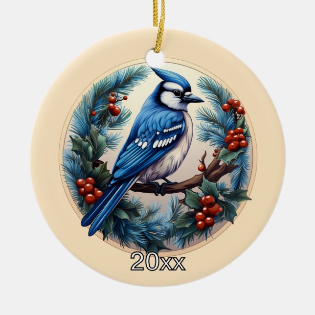 Custom Blue Jay Christmas Ornament (Front)