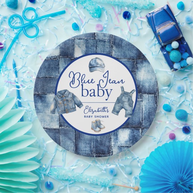 Custom Blue Jean Baby Denim Themed Baby Shower Paper Plate (Party)