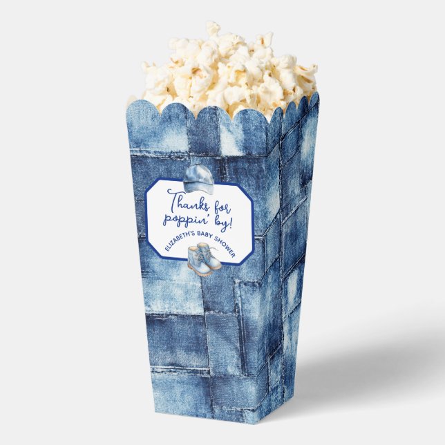 Custom Blue Jean Baby Denim Themed Popcorn Favor Box (Popped)