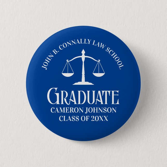 Custom Blue Law School Graduation Keepsake 2 Inch Round Button (Front)