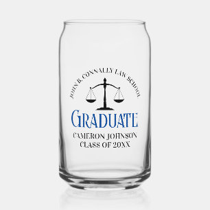 Custom Blue Law School Graduation Keepsake Can Glass