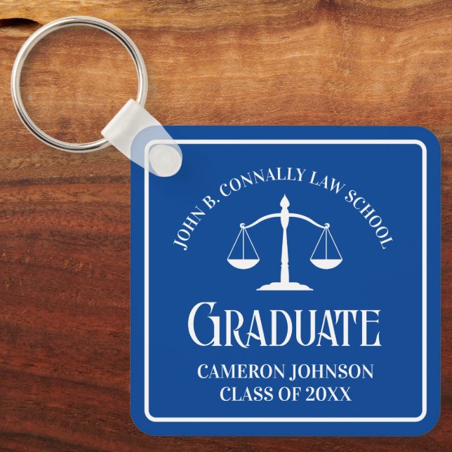 Custom Blue Law School Graduation Keepsake Keychain (Front)
