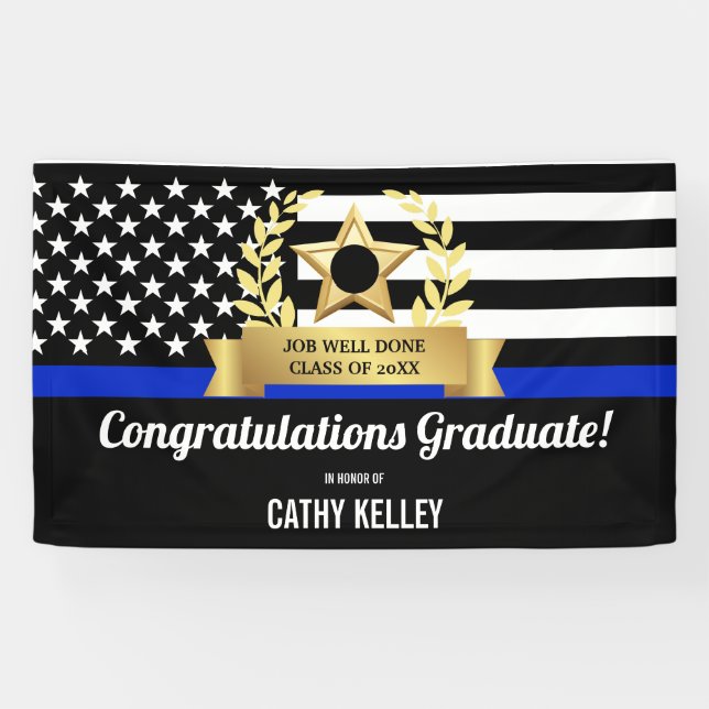 Custom Blue Line Police Academy Graduation Party  Banner (Horizontal)