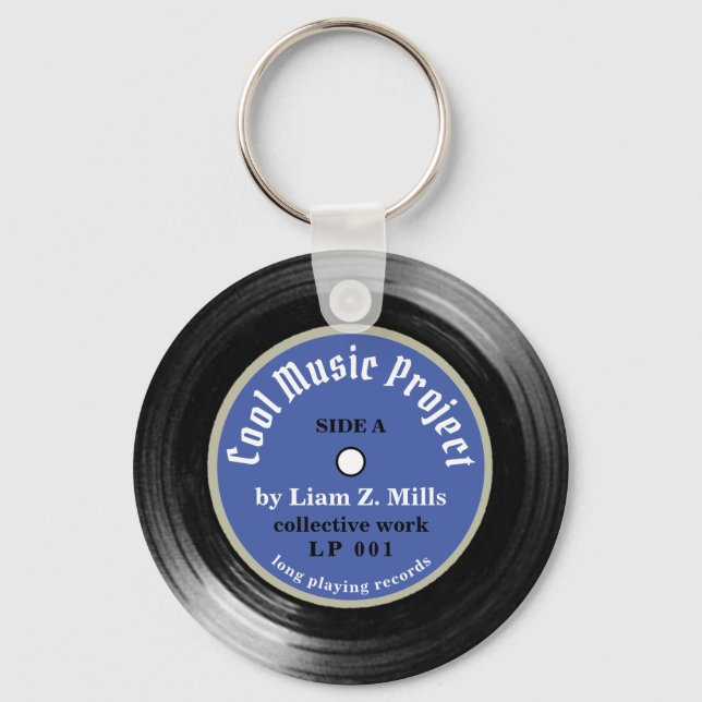 custom blue LP vinyl record with name Keychain (Front)