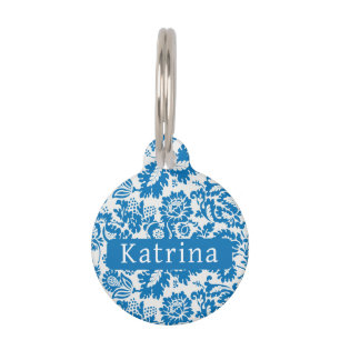Custom Blue lWilliam Morris Venetian Pattern Pet Tag