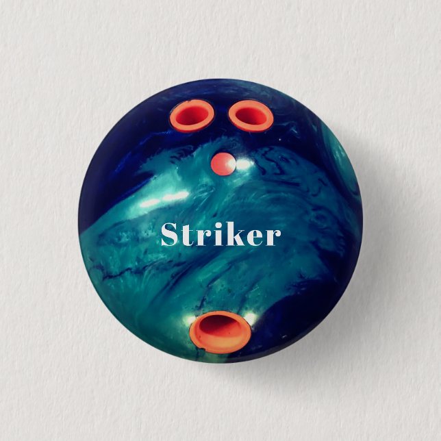 Custom Blue Marble Bowling Ball Button (Front)