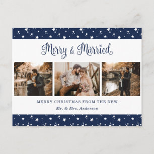 Custom Blue Married and Merry Holiday Postcards