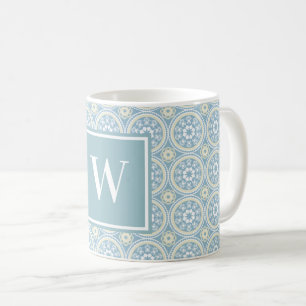 Custom Blue Medallion Monogrammed Coffee Mug