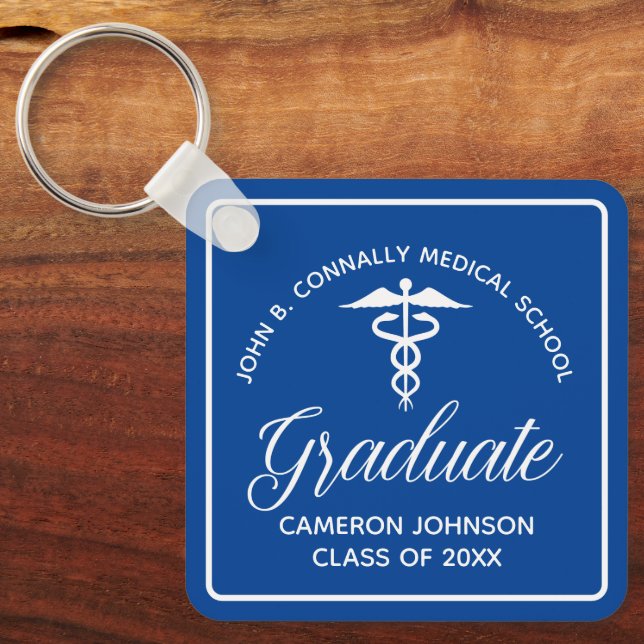 Custom Blue Medical School Graduation Keepsake Keychain (Front)