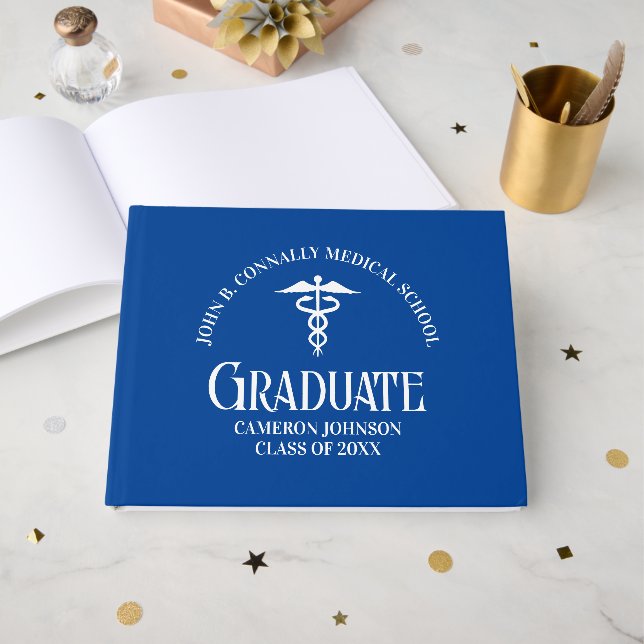 Custom Blue Medical School Graduation Party Guest Book (Front Open)