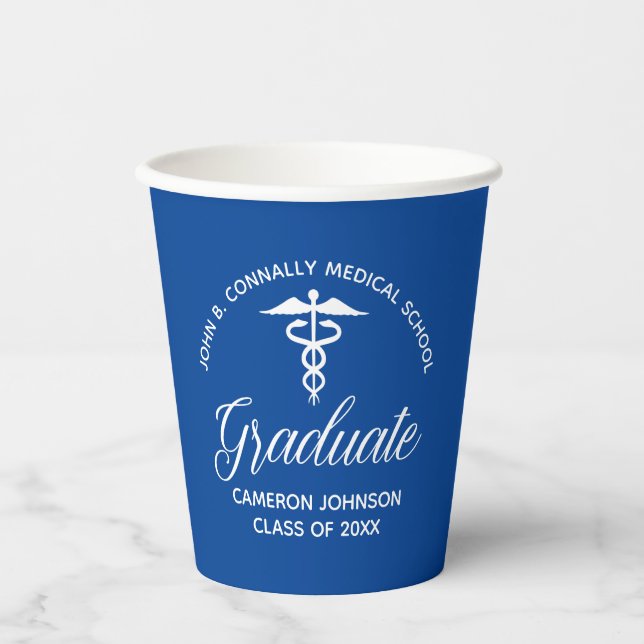 Custom Blue Medical School Graduation Party Paper Cups (Front)