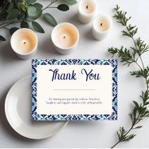 Custom Blue Mediterranean Tile Wedding Thank You 