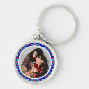 Custom Blue Merry Christmas Happy Winter Photo Keychain