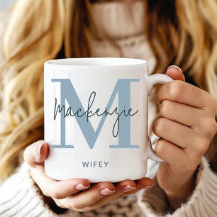 Custom Blue Monogram Mug Wedding Gift for Couples