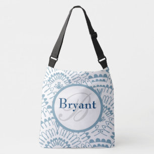 Custom Blue Monogram Tote Bag
