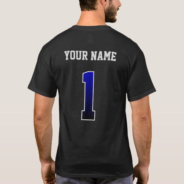 Custom Blue Number 1 Personalized  T-Shirt (Back)
