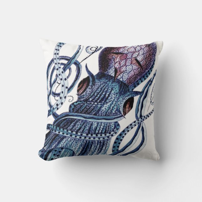 Custom Blue Octopus modern coastal navy teal Throw Pillow (Front)