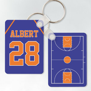 Custom Blue & Orange Basketball Court and Jersey Keychain