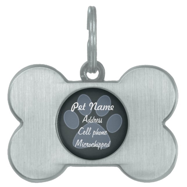 Custom Blue Paw Print Pet Tag (Front)