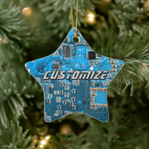 Custom Blue PCB Circuit Board for IT Pros 2 Ceramic Ornament