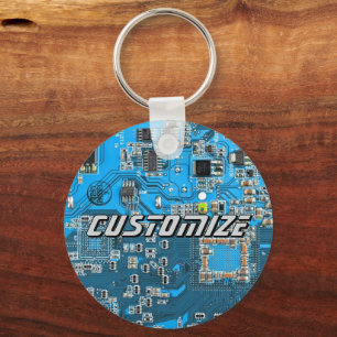 Custom Blue PCB Circuit Board for IT Pros 2 Keychain