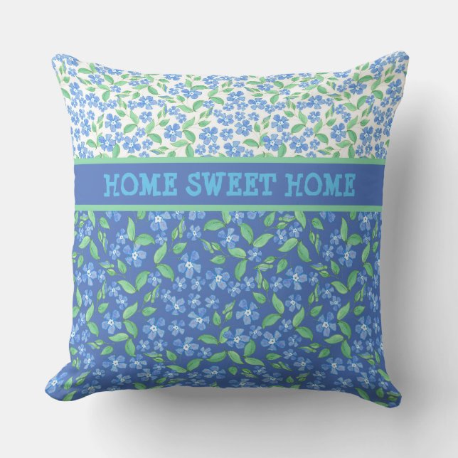 Custom Blue Periwinkles Ditsy Floral Patterns Throw Pillow (Front)