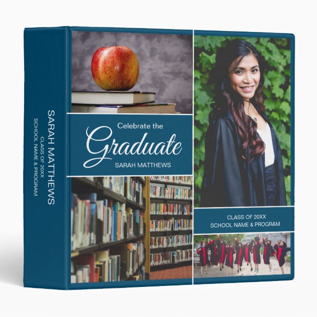 Custom Blue Photo Collage Celebrate the Graduate Binder (Front/Spine)