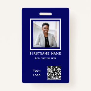 custom blue photo employee  badge ID qr code