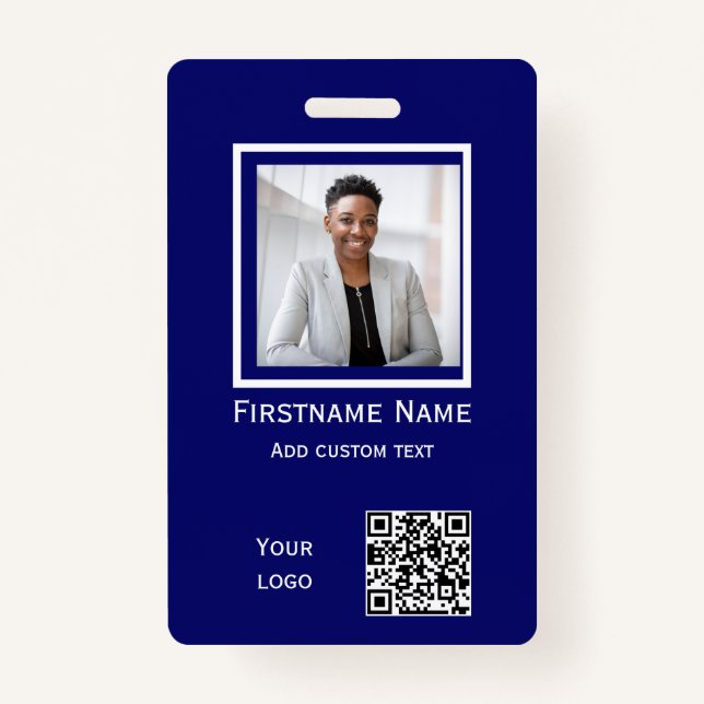 custom blue photo employee  badge ID qr code (Front)