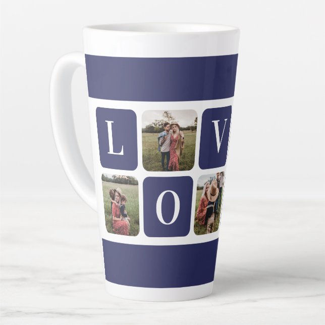 Custom Blue Photo Latte Mug (Left Angle)