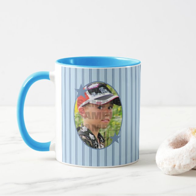 Custom Blue Photo Template Mug (With Donut)